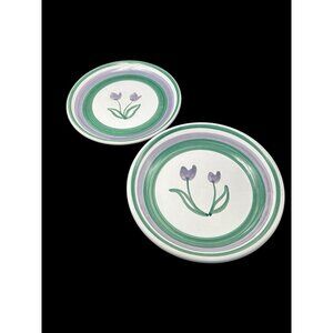 Caleca Meadow Lunch Dessert Plate & Bowl Purple Green Vintage Italian Pottery